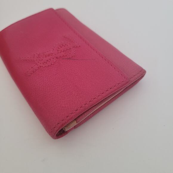 Yves Saint Lauren YSL Leather Calfskin Pink Wallet Small Card Coin Holder Logo - Picture 12 of 14